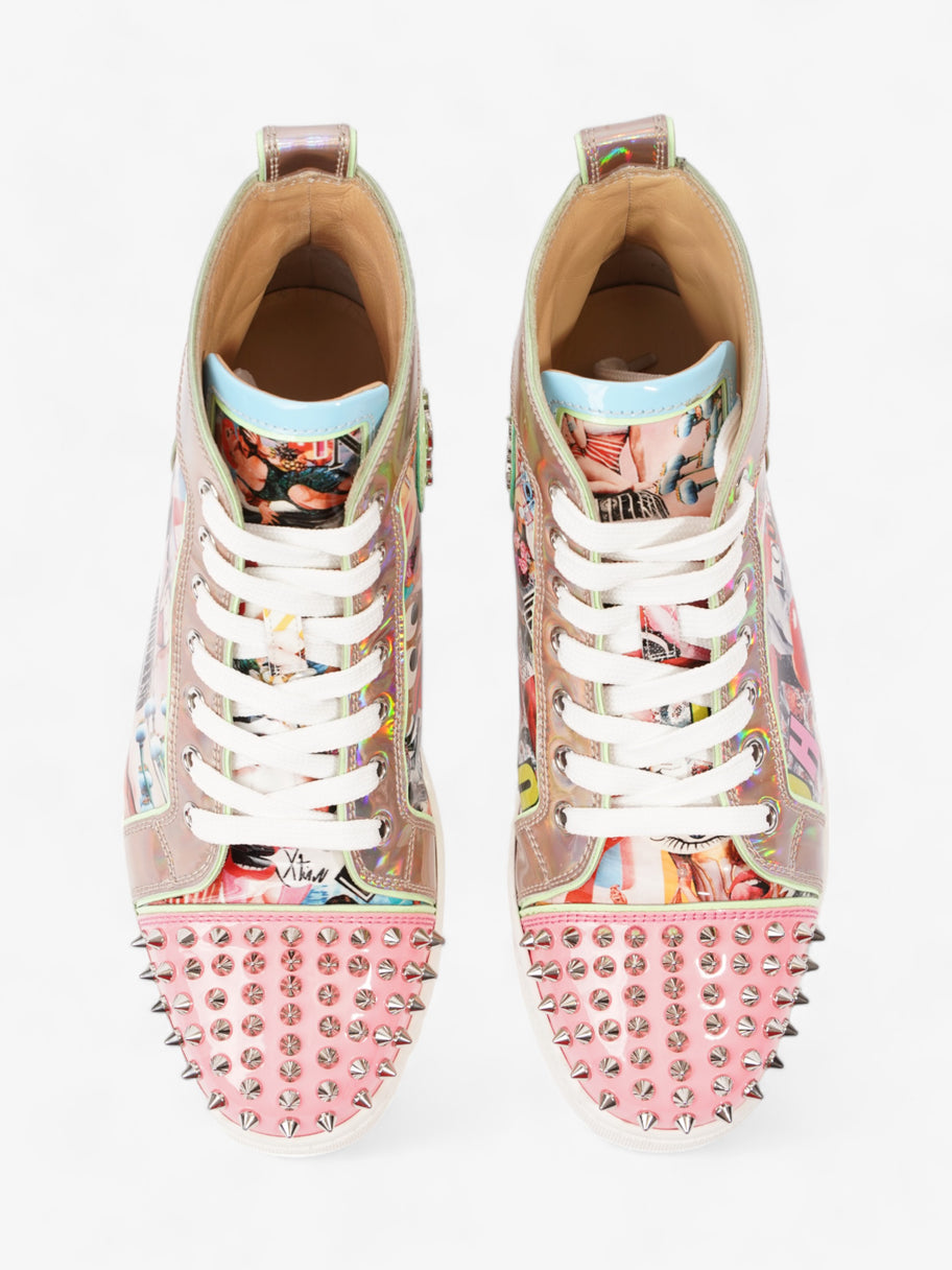 Christian Louboutin Lou Spikes Flat Pink Multi Print PVC EU 39.5 UK 6.5 Image 8