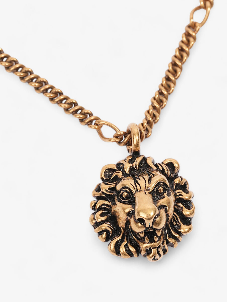 Gucci Lion Head Pendant Necklace Gold Base Metal Image 2