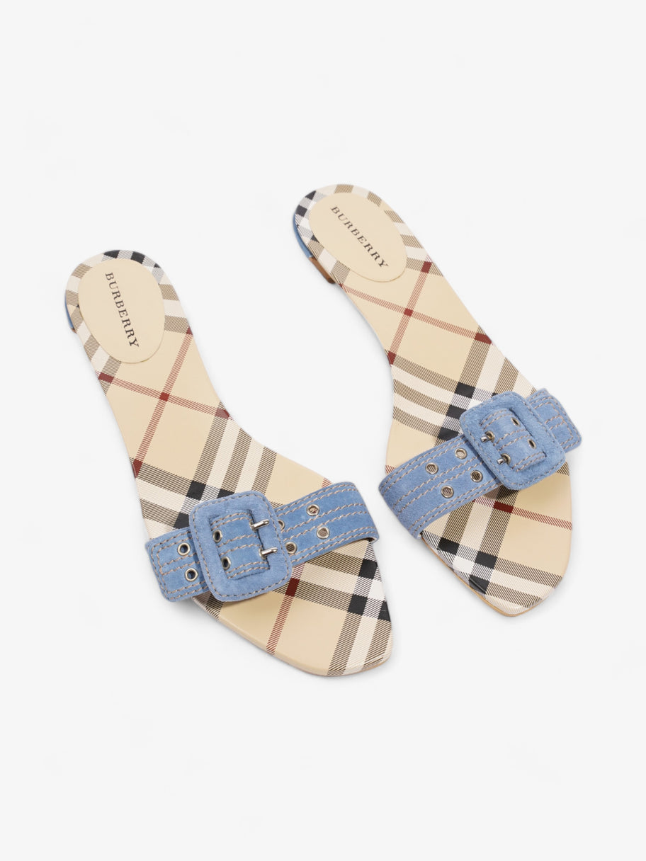 Burberry Suede Buckle Sandals Beige Checkered / Blue Suede EU 38 UK 5 Image 8