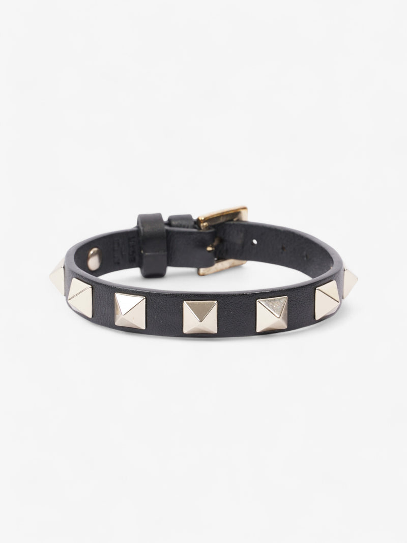  Valentino Rockstud Bracelet Black / Gold Leather