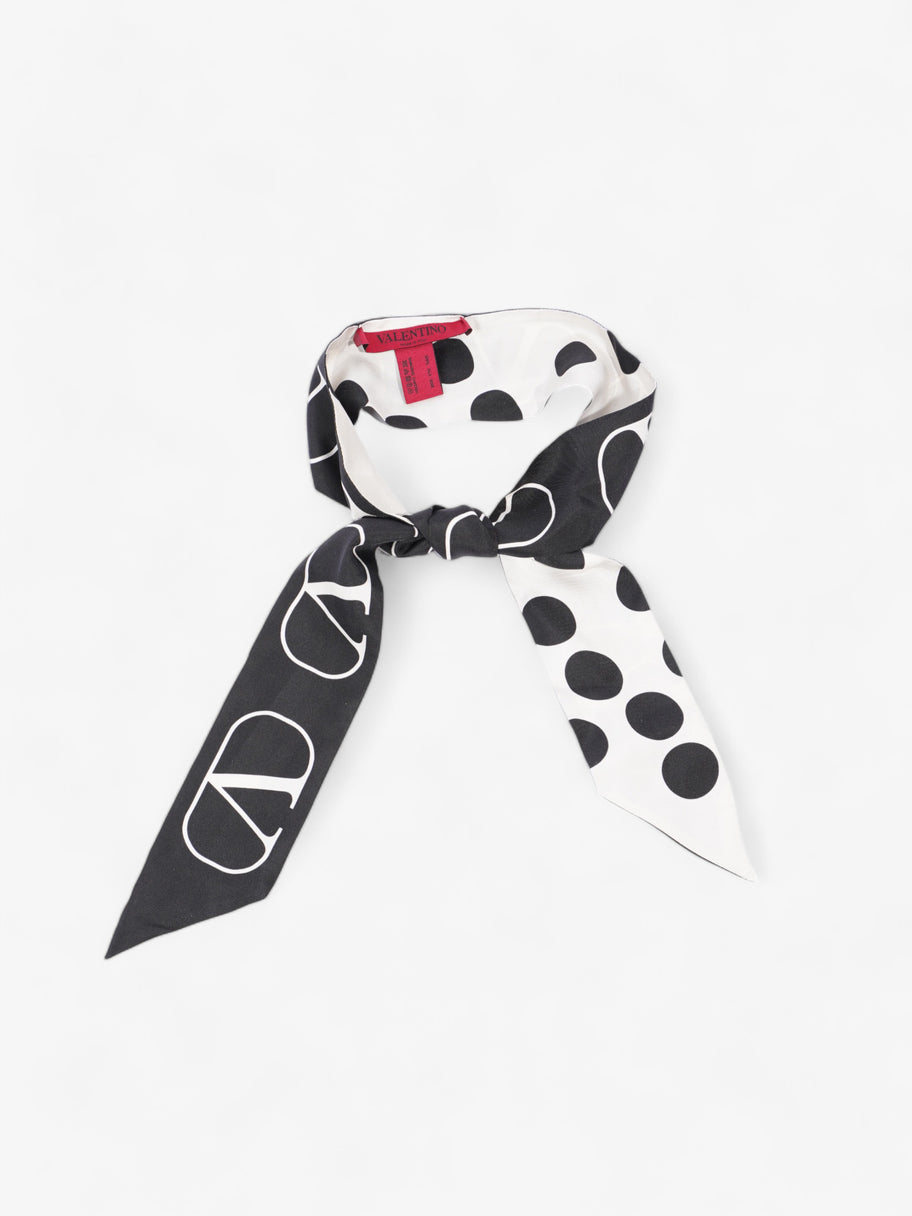 V Logo Polka Dot Scarf Black / White Silk Image 1