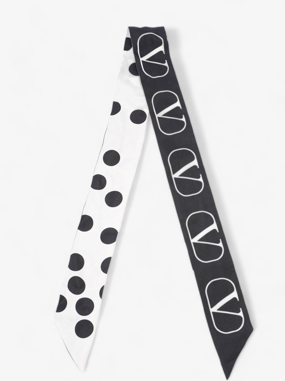 V Logo Polka Dot Scarf Black / White Silk Image 3