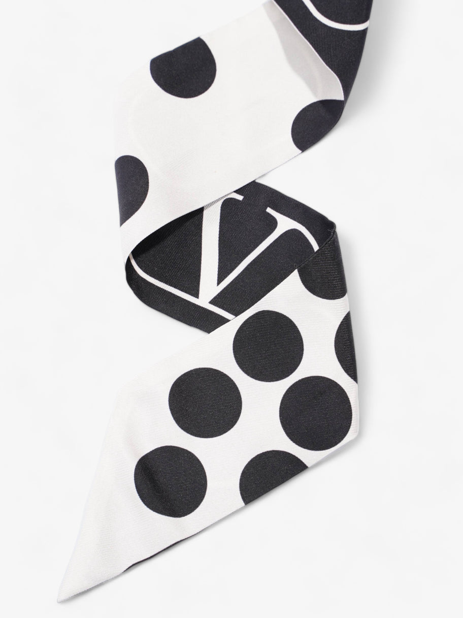 V Logo Polka Dot Scarf Black / White Silk Image 6