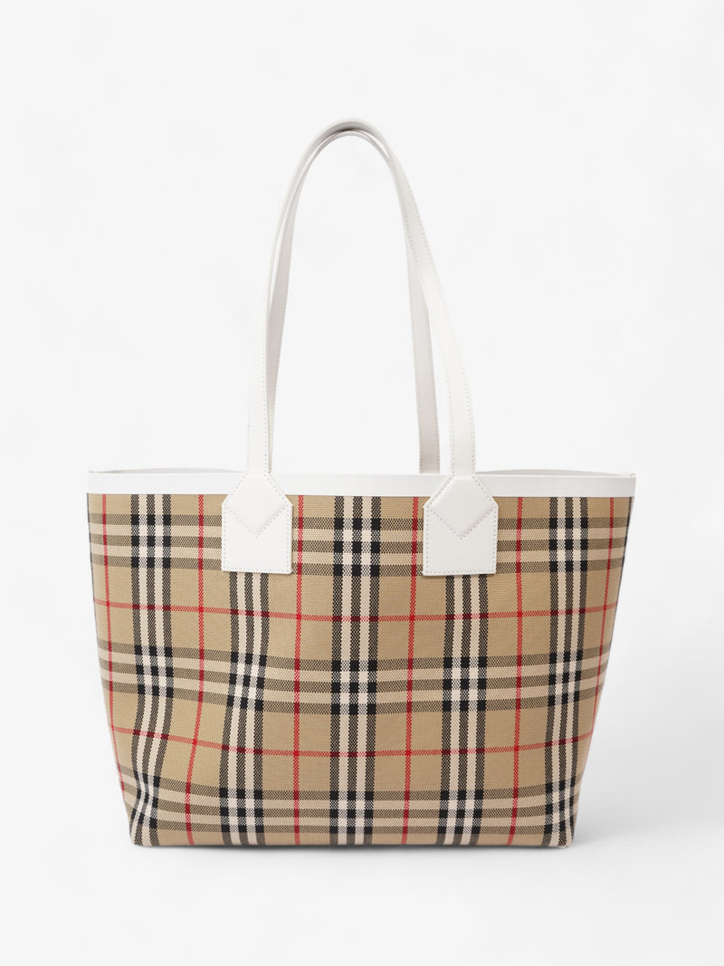  Burberry London Check Tote Bag Vintage Check / White Fabric Medium