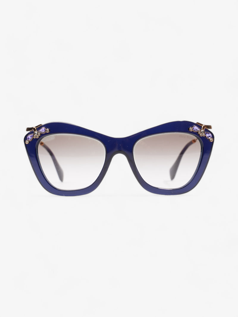  Miu Miu Crystal Embellished Cateye Sunglasses Dark Blue / Gold Acetate 140mm