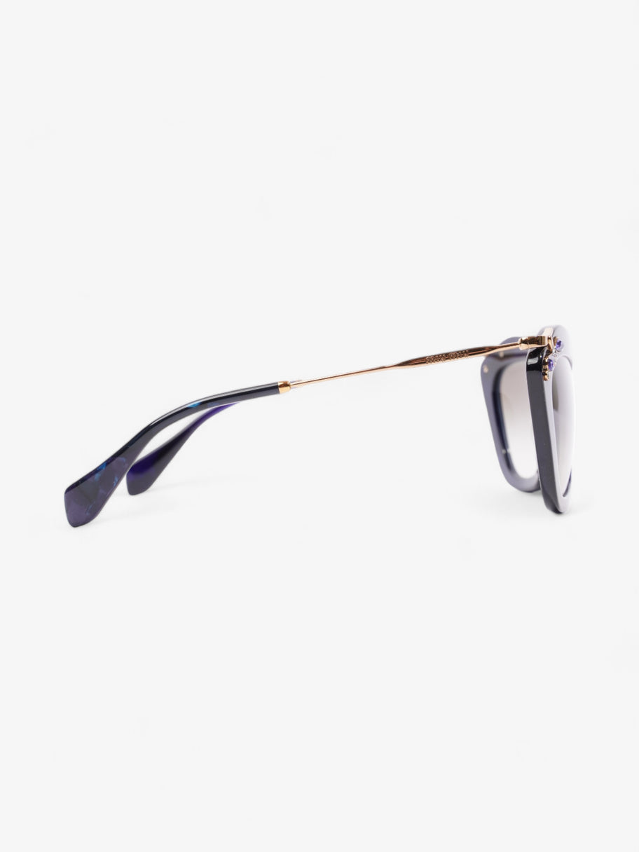 Miu Miu Crystal Embellished Cateye Sunglasses Dark Blue / Gold Acetate 140mm Image 4