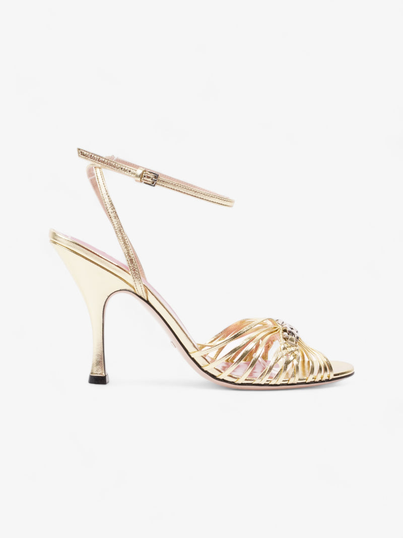  Gucci GG Chain Sandals 70mm Gold Leather EU 39.5 UK 6.5