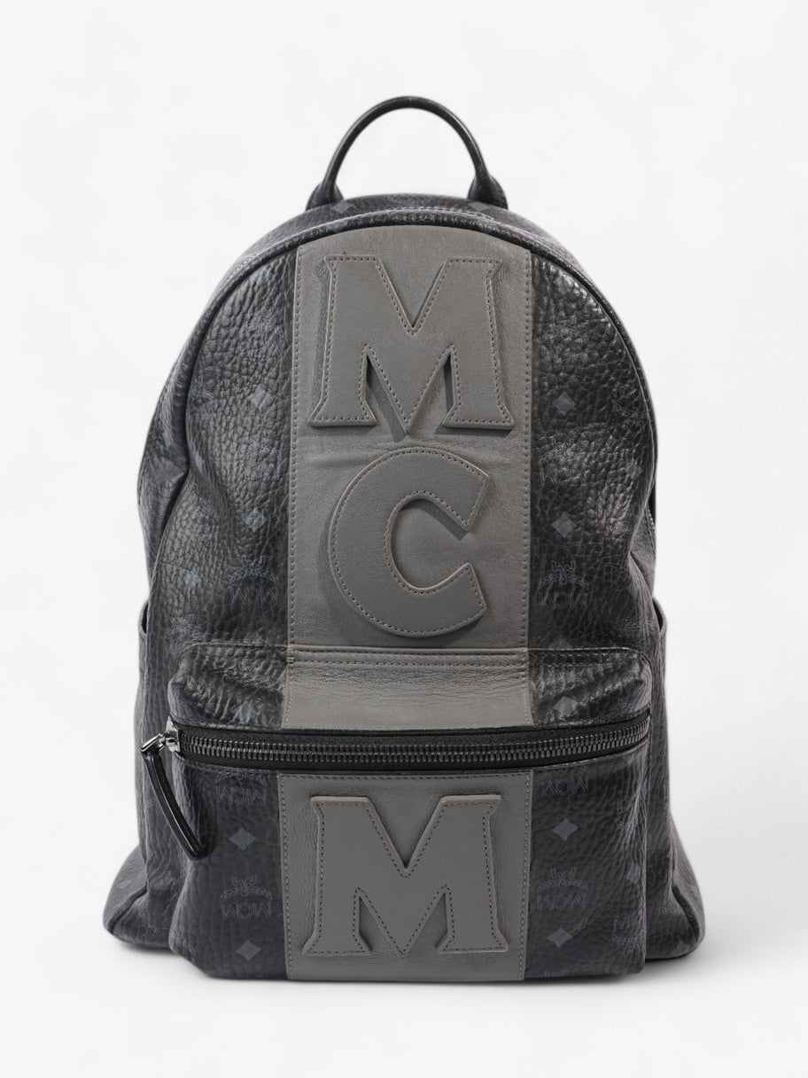 MCM Stark Logo Stripe Backpack Black / Grey Coated Canvas Image 1