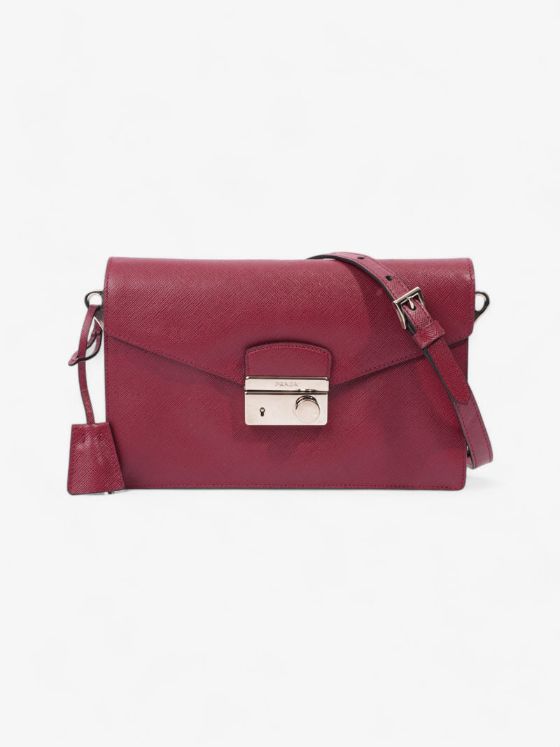  Prada Sound Two Way Bag Burgundy Saffiano Leather