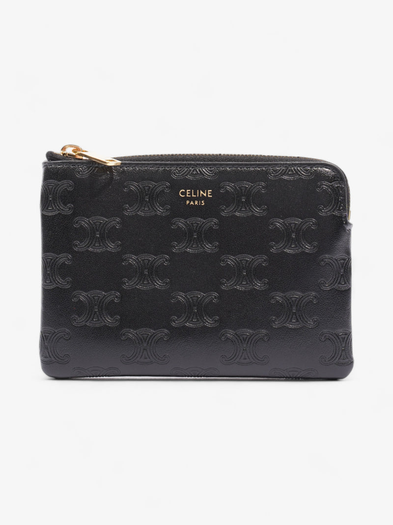  Celine Triomphe Embossed Coin and Card Purse Black Calfskin Leather