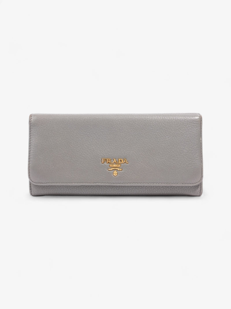  Prada Continental Wallet Grey / Gold Saffiano Leather