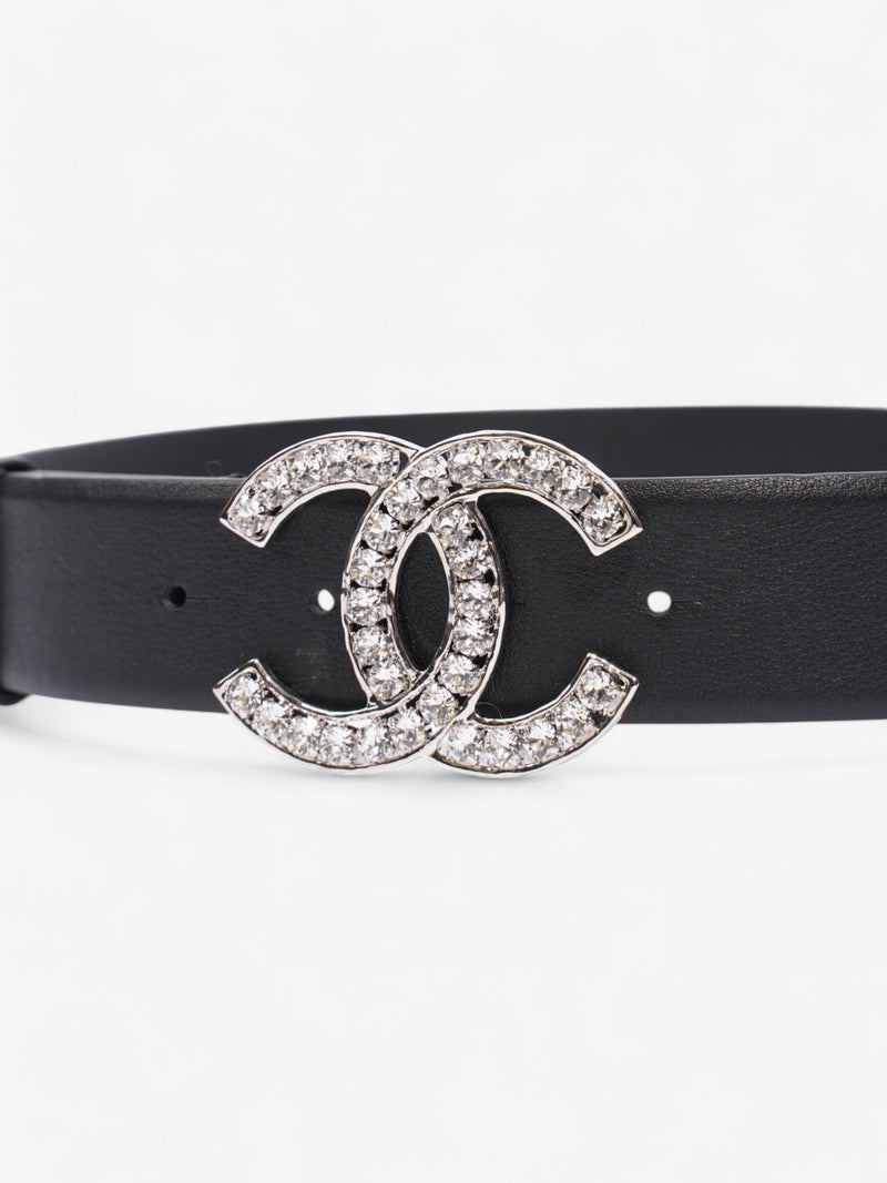  Chanel CC Crystal Belt Black / White Leather 70cm / 28