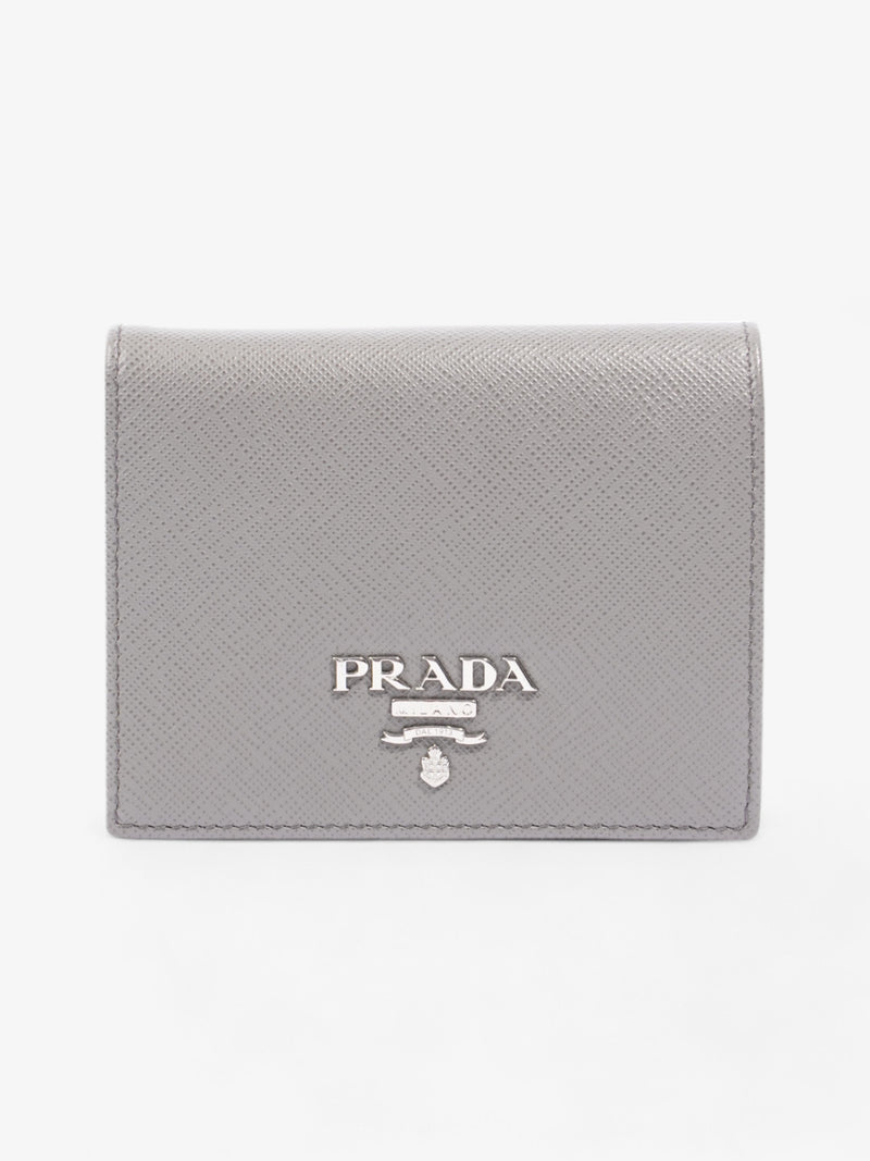  Prada Bifold Card Case Grey Saffiano Leather