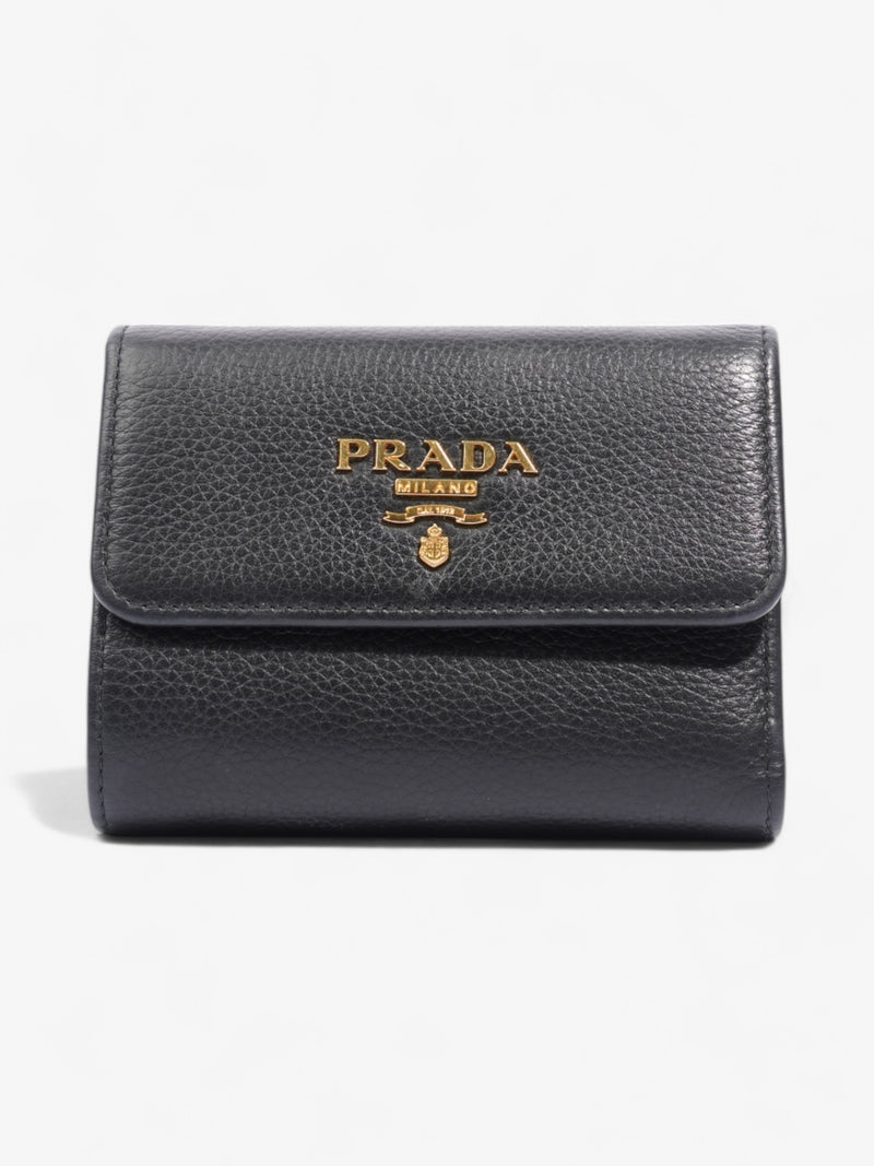  Prada Logo Wallet Black / Gold Saffiano Leather