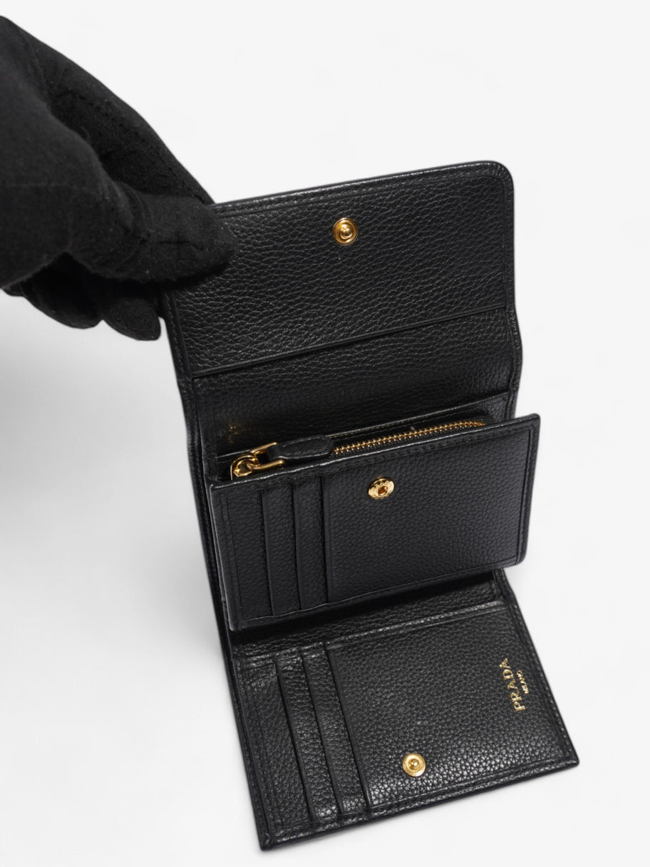 Prada Logo Wallet Black / Gold Saffiano Leather Image 7