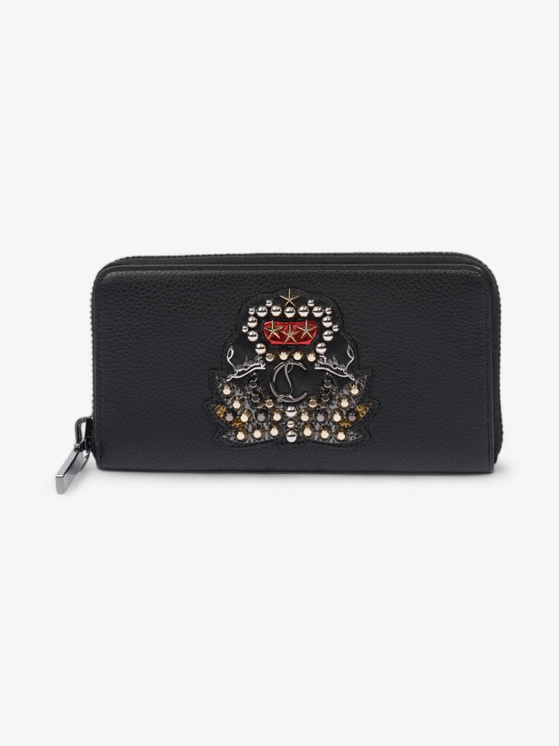  Christian Louboutin Panettone Logo Studs Zip Around Wallet Black / Red / Gold Calfskin Leather