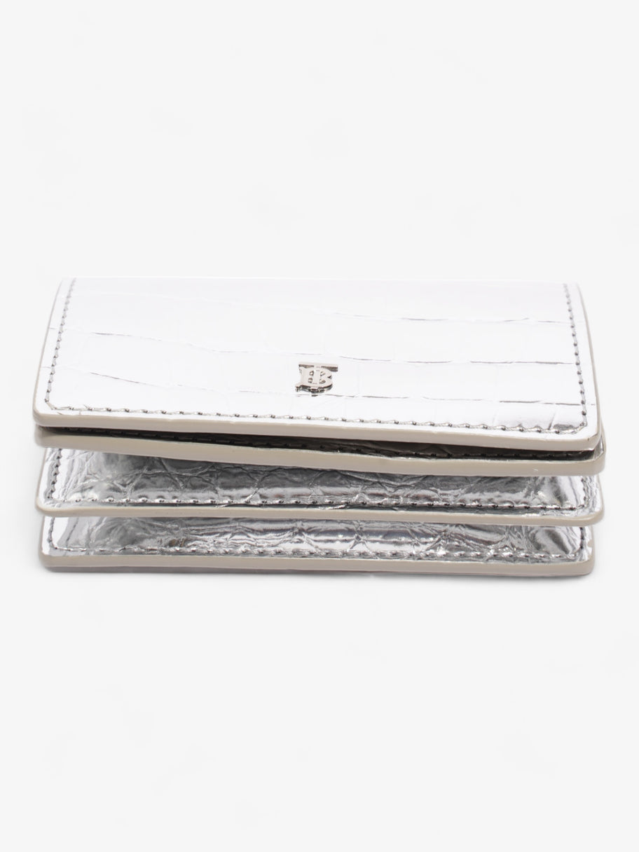 Burberry Jessie Card Holder Silver Embossed Leather Image 5