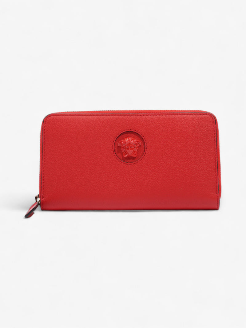  Versace Medusa Zip Around Wallet Red Leather