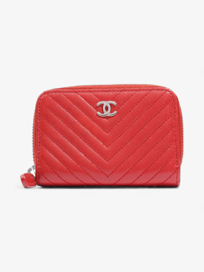  Chanel Zip Around Coin Purse Red Lambskin Leather