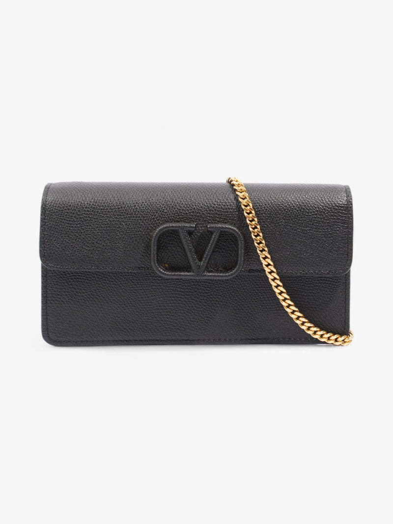  Valentino VLogo Signature Chain Wallet Black Leather