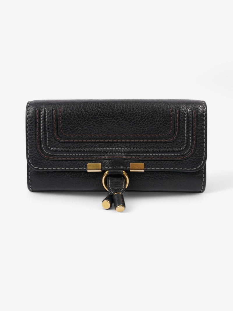  Chloe Marcie Fold Over Long Wallet Black / Gold Calfskin Leather