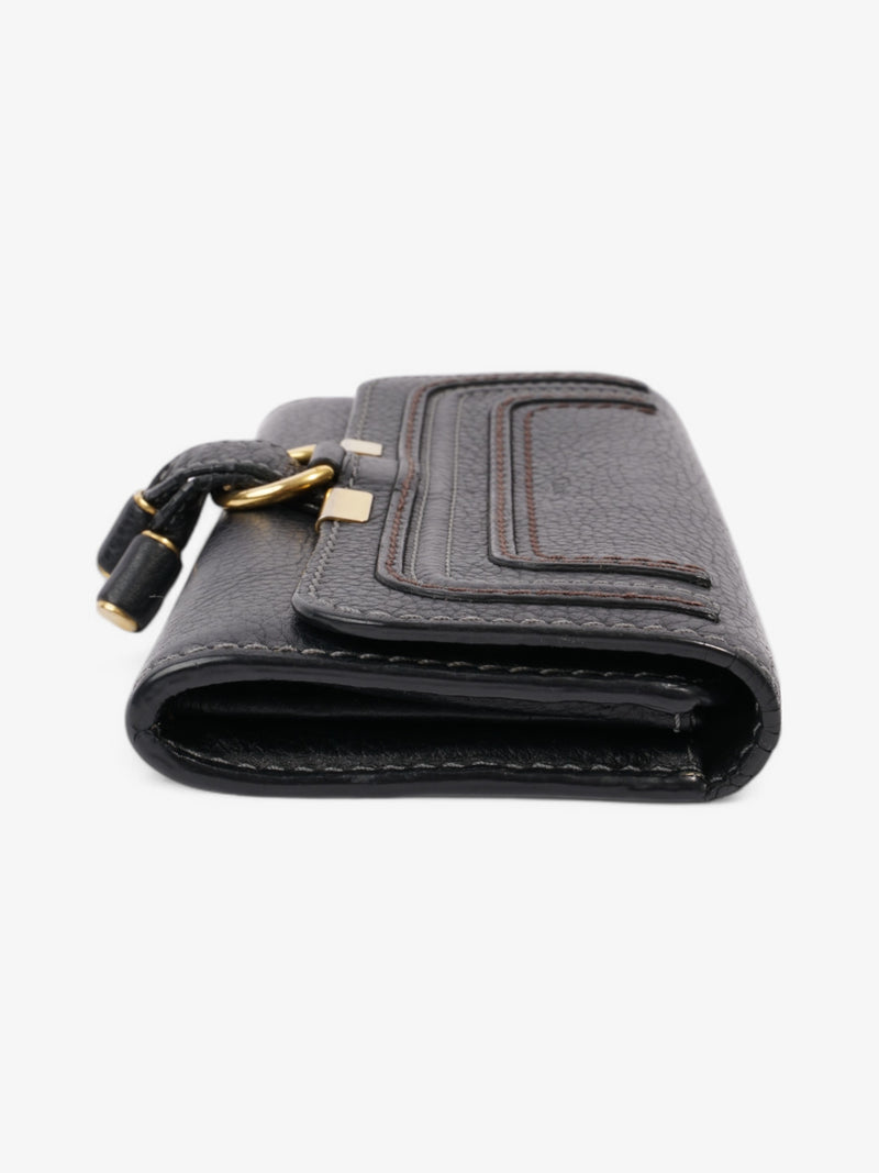  Chloe Marcie Fold Over Long Wallet Black / Gold Calfskin Leather