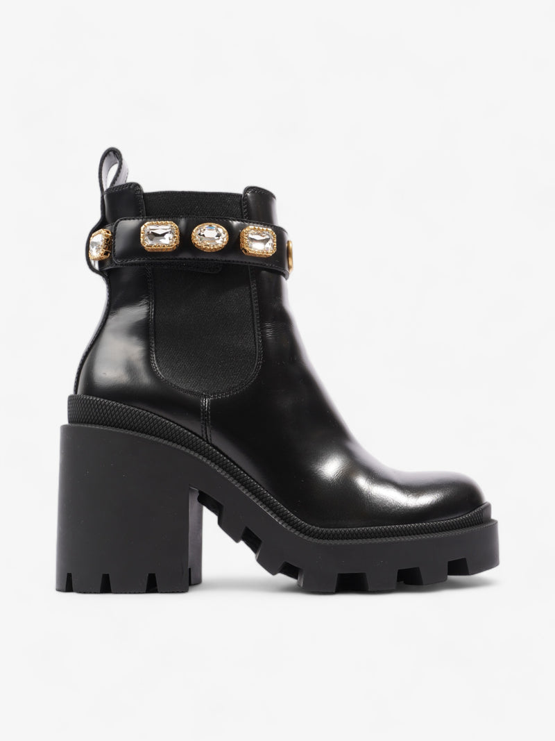  Gucci GG Jewelled Heeled Boots 85mm Black Leather EU 37 UK 4