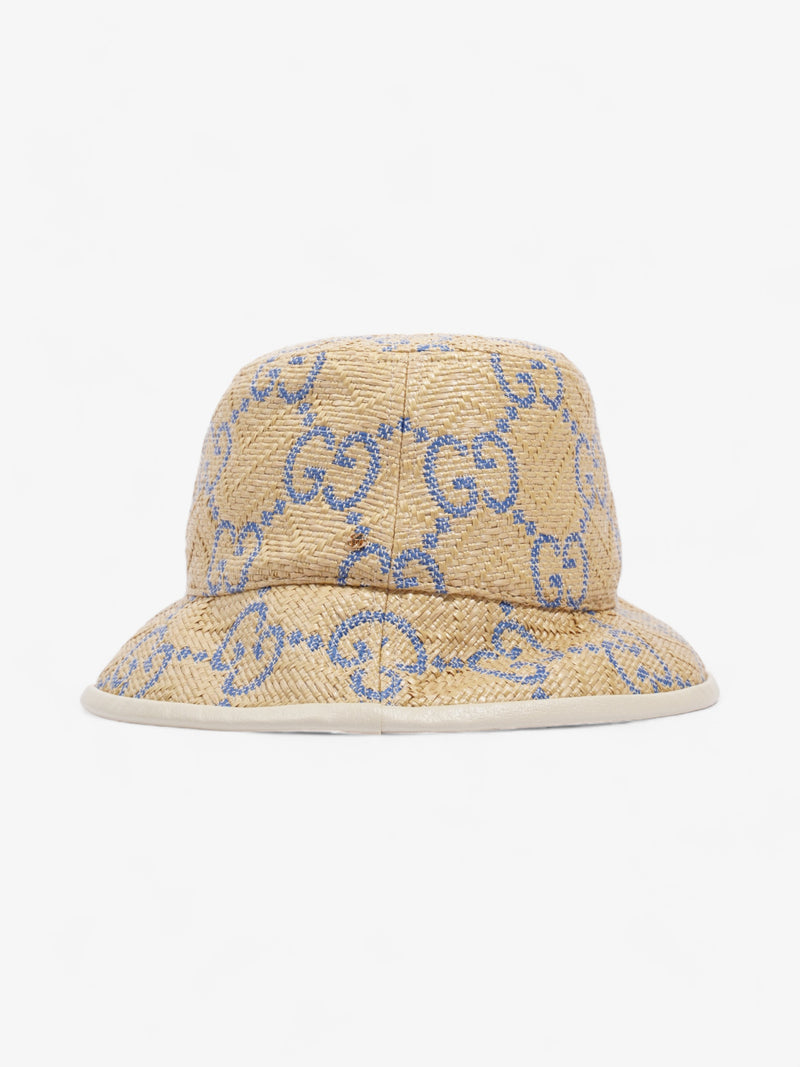  Gucci GG Raffia Effect Bucket Hat Natural / Blue Polyamide Large