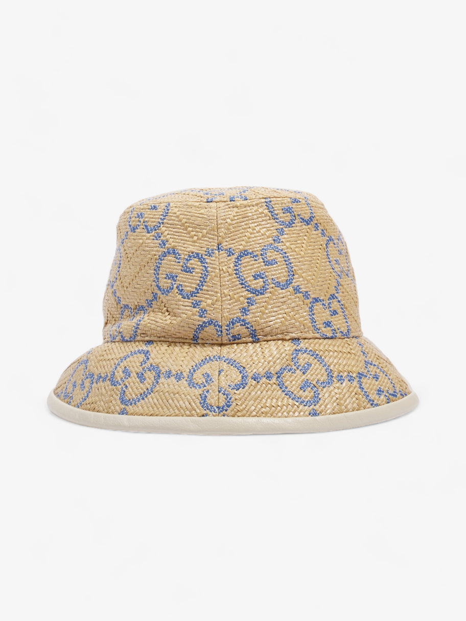 Gucci GG Raffia Effect Bucket Hat Natural / Blue Polyamide Large Image 4