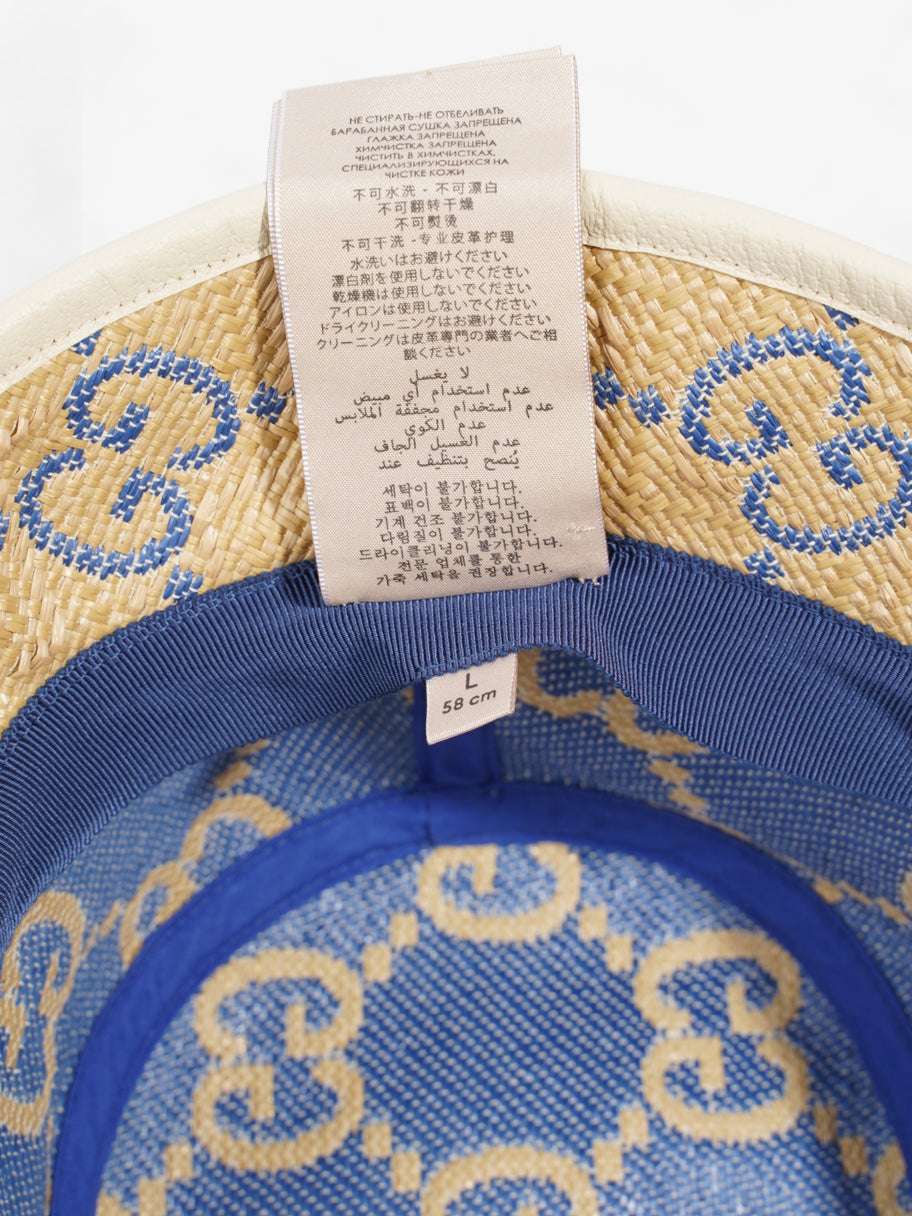 Gucci GG Raffia Effect Bucket Hat Natural / Blue Polyamide Large Image 8