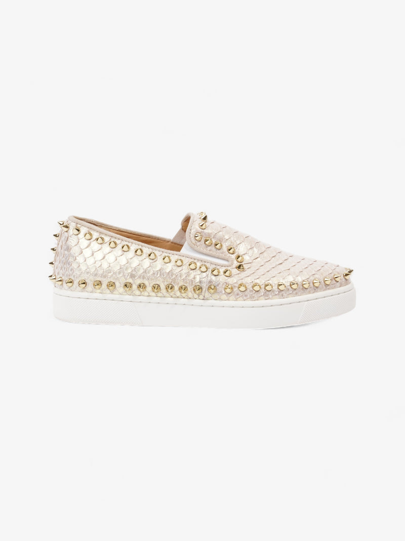  Christian Louboutin Spike Pik Boat White / Metallic Rose Gold Leather EU 36 UK 3