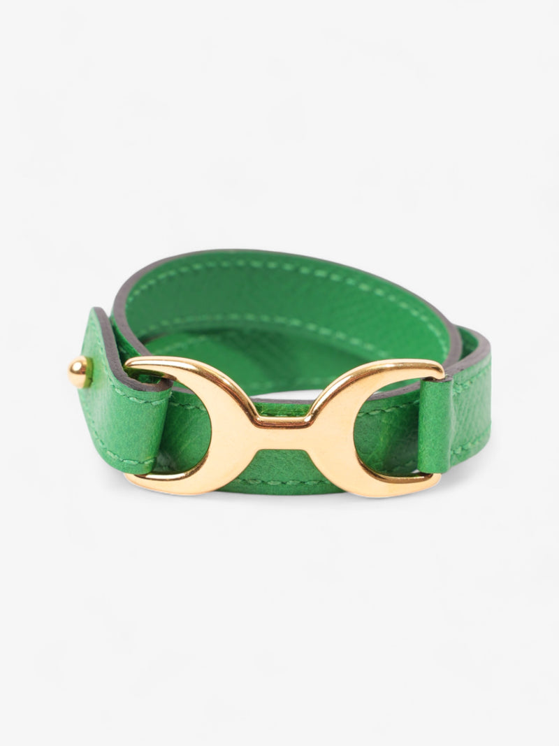  Hermes Double Tour Pavane Bracelet Green / Gold Leather