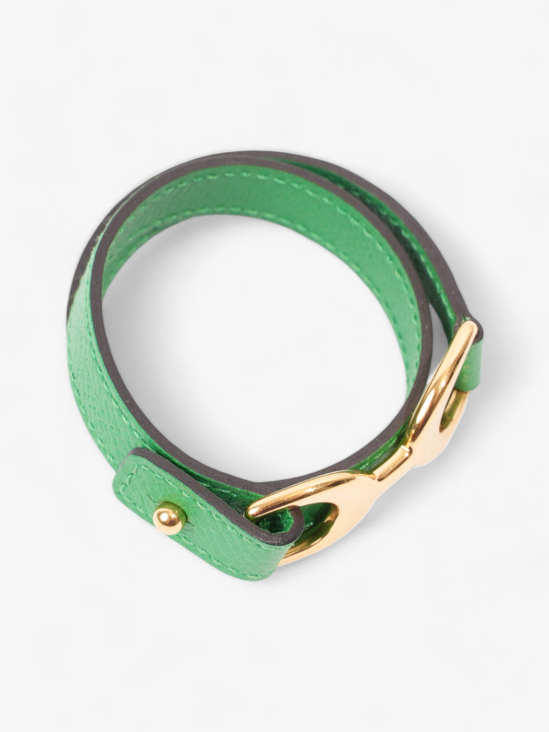  Hermes Double Tour Pavane Bracelet Green / Gold Leather