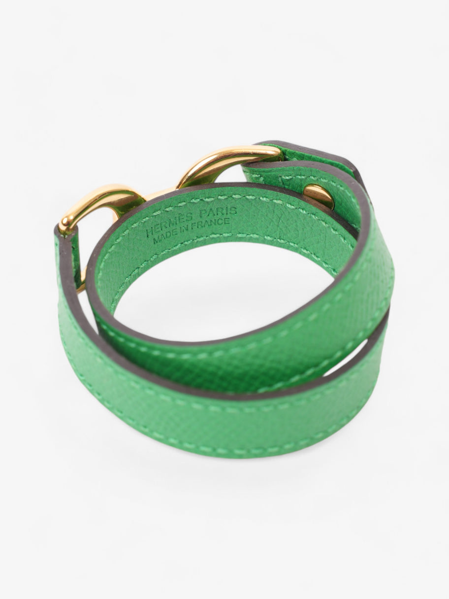 Hermes Double Tour Pavane Bracelet Green / Gold Leather Image 4