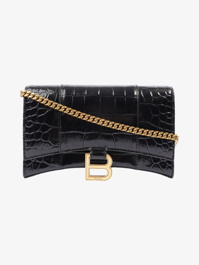  Balenciaga Hourglass Wallet On Chain Black Embossed Leather