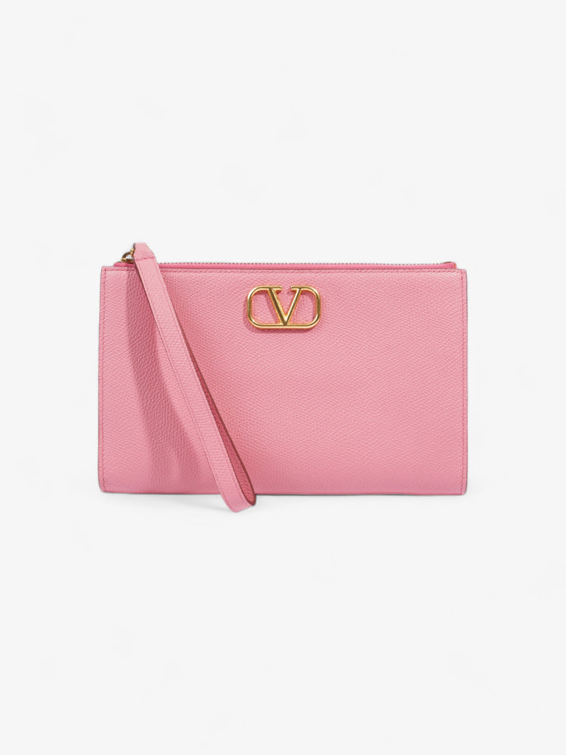  Valentino V Logo Wristlet Pink Calfskin Leather