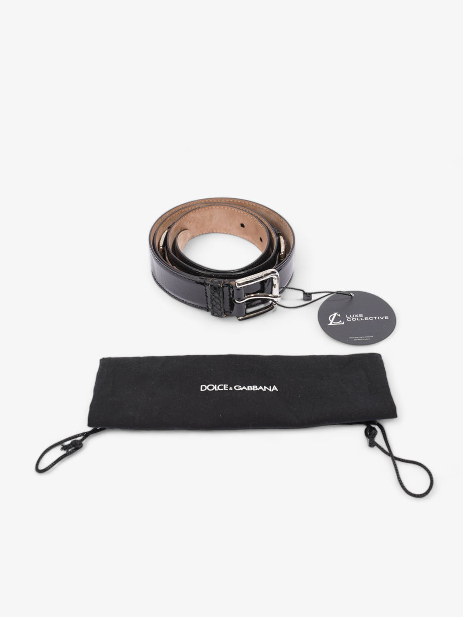 Silver Buckle Belt Black / Silver Patent Leather 90cm 36