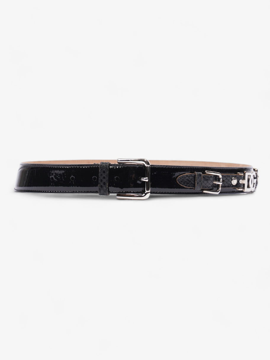 Silver Buckle Belt Black / Silver Patent Leather 90cm 36