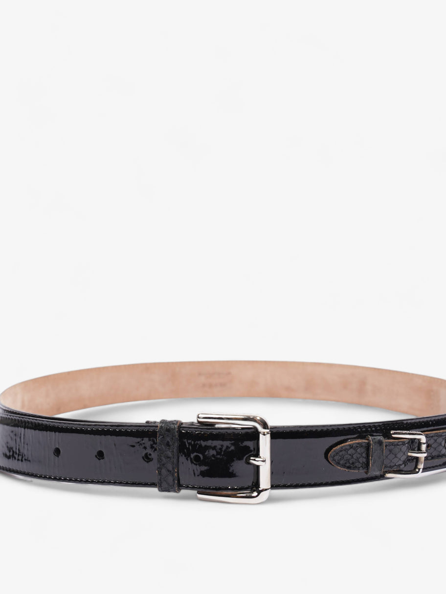 Silver Buckle Belt Black / Silver Patent Leather 90cm 36