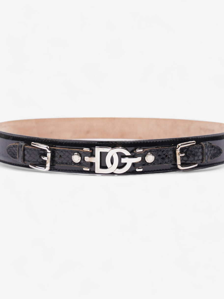 Silver Buckle Belt Black / Silver Patent Leather 90cm 36