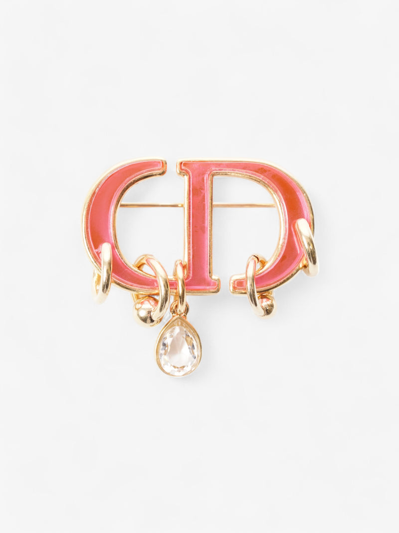  Christian Dior CD Brooch Pink / Gold Base Metal