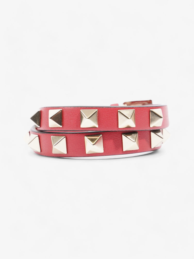  Valentino Rockstud Bracelet Red / Gold Leather