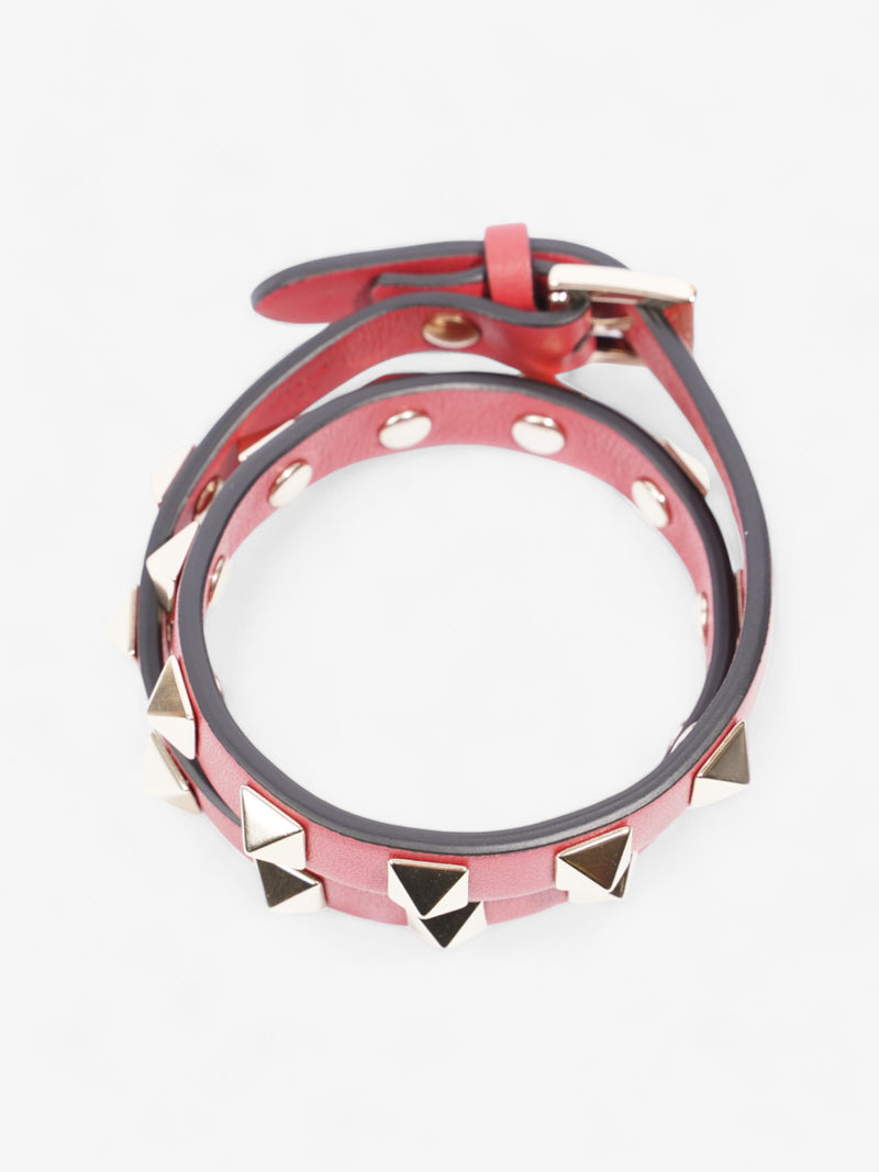  Valentino Rockstud Bracelet Red / Gold Leather