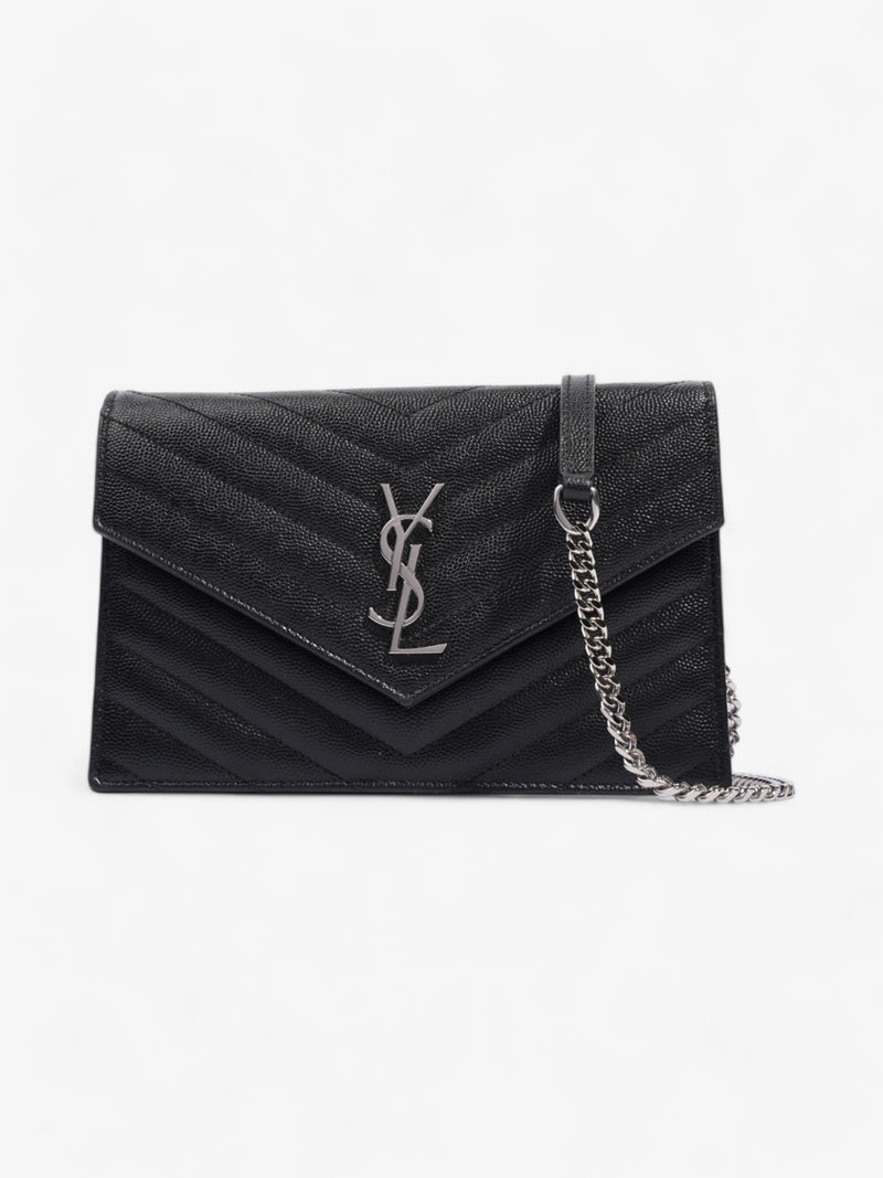  Saint Laurent Cassandre Envelope Chain Wallet Black Grained Leather