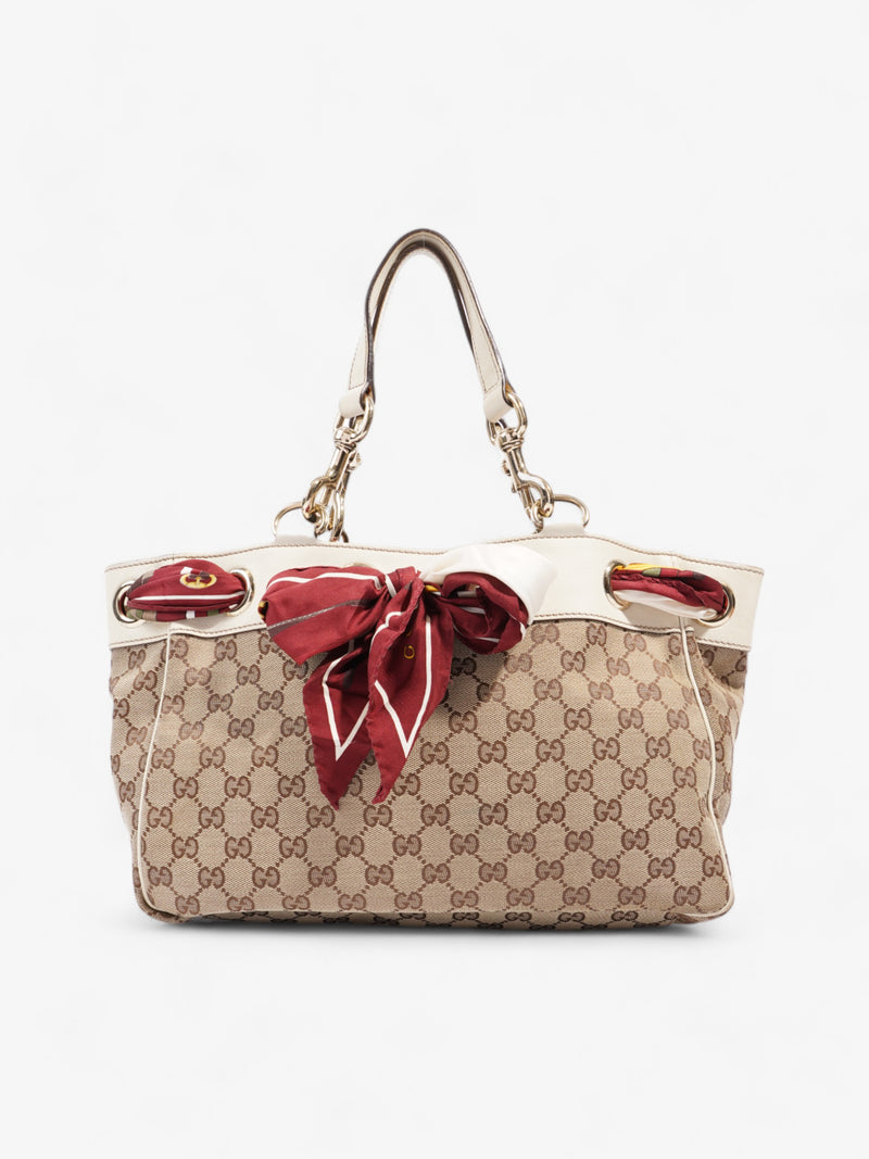  Gucci Positano Scarf Tote Beige And Ebony GG Supreme Canvas