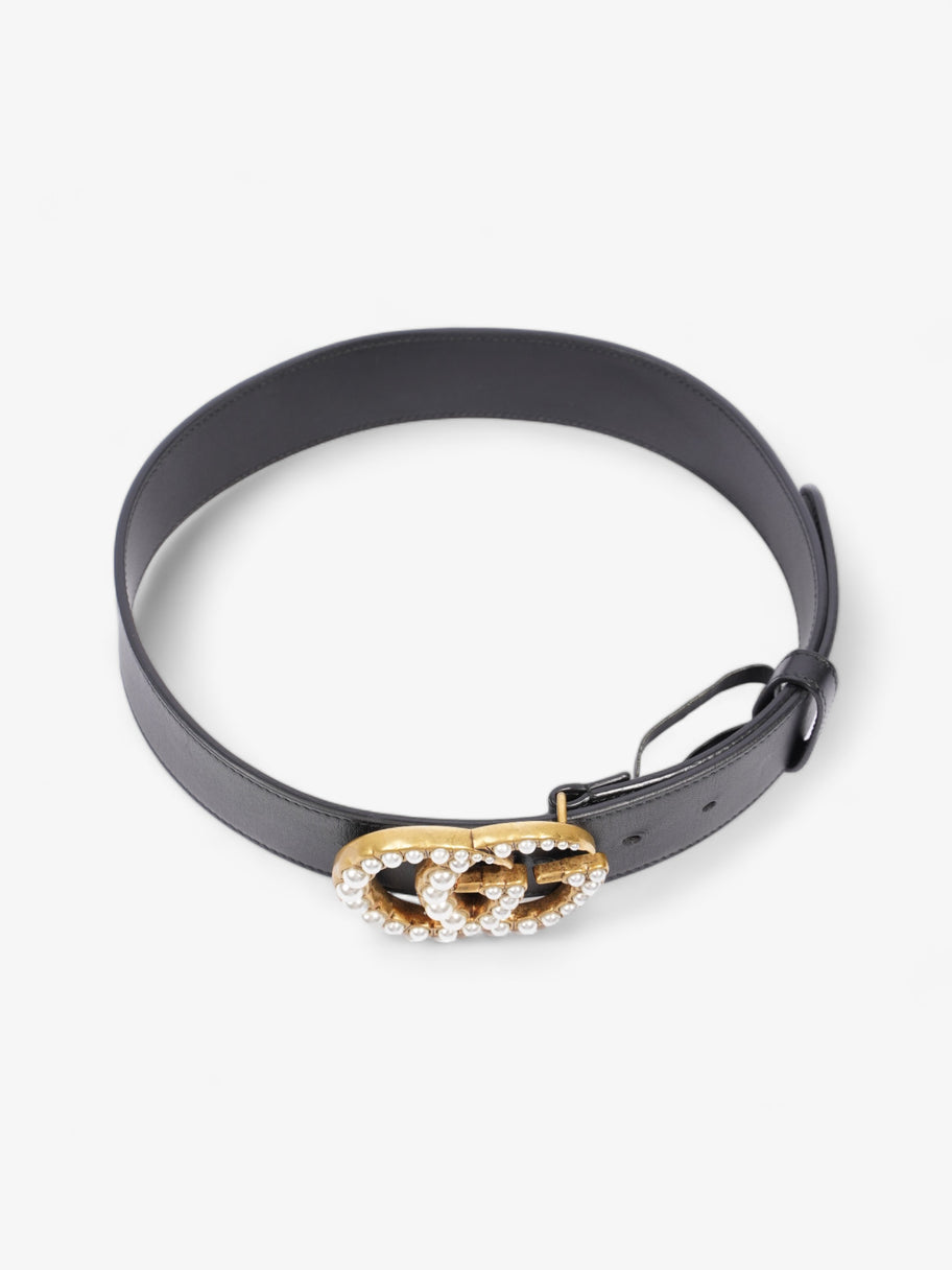 GG Marmont Wide Belt with Pearls Black Leather 65cm / 26