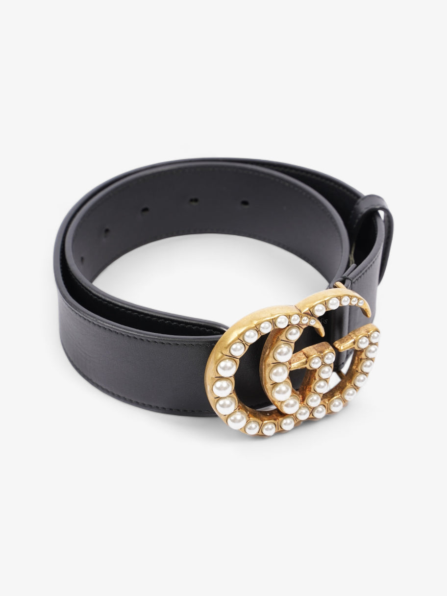 GG Marmont Wide Belt with Pearls Black Leather 65cm / 26