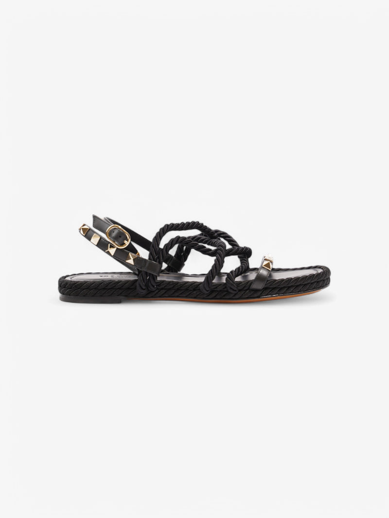  Valentino Rockstud Rope Sandal Black EU 37 UK 4