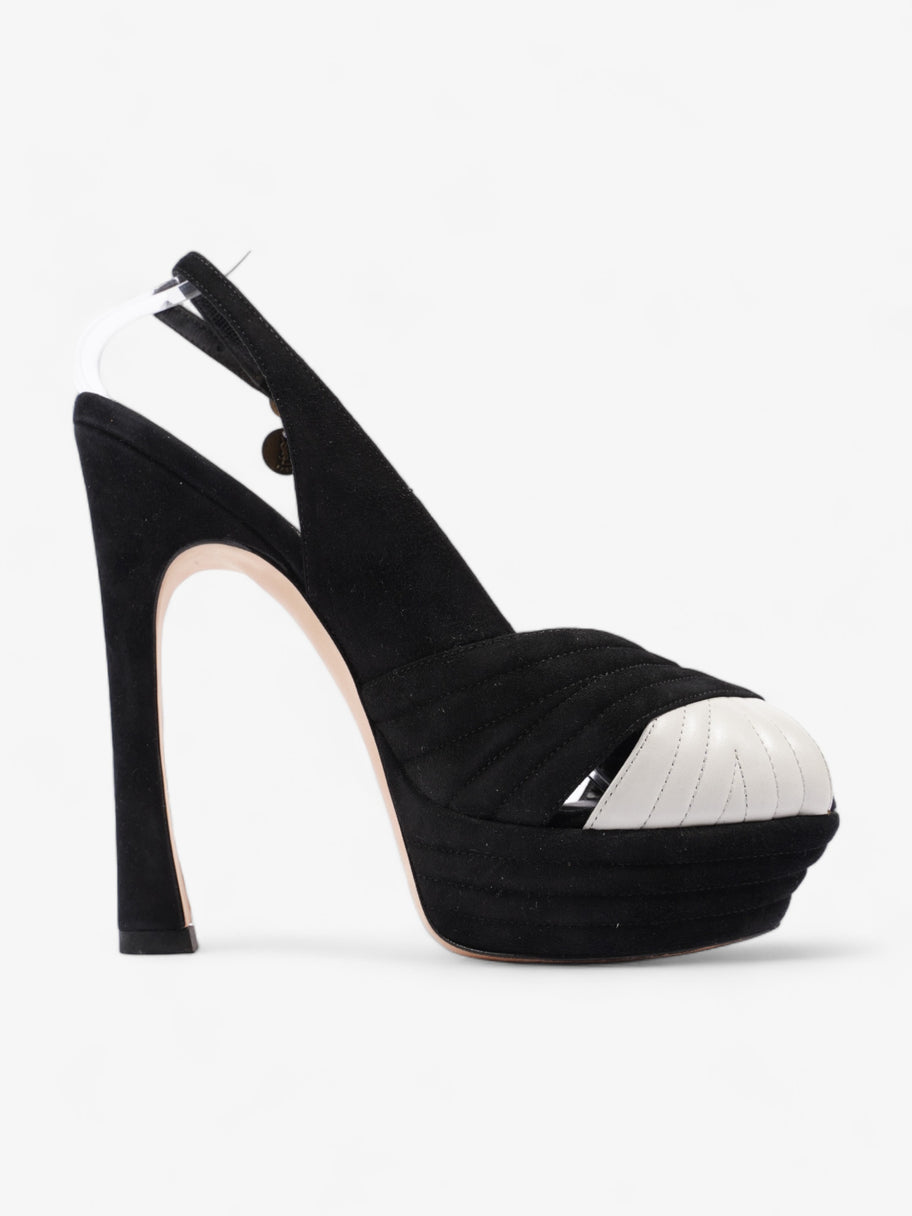 Saint Laurent Quilted Slingback Platform Heels 110mm Black / White Suede EU 38 UK 5 Image 4