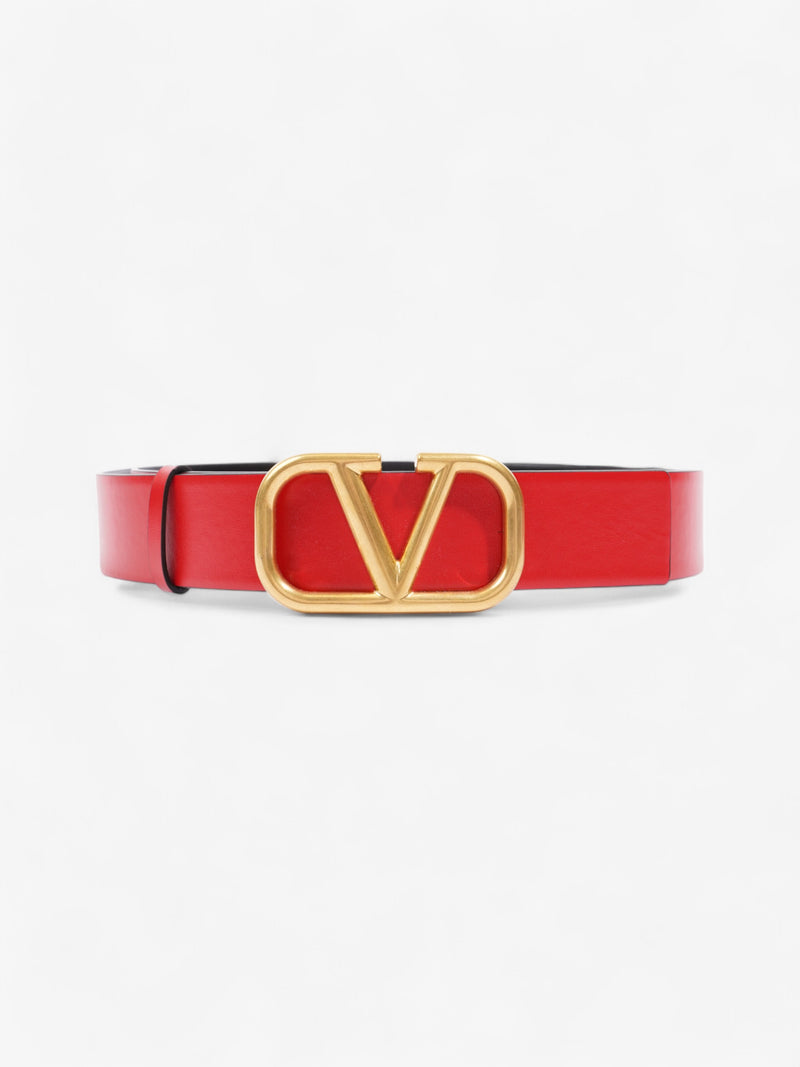  Valentino V Logo Reversible Belt Red / Black / Gold Leather 85cm / 34